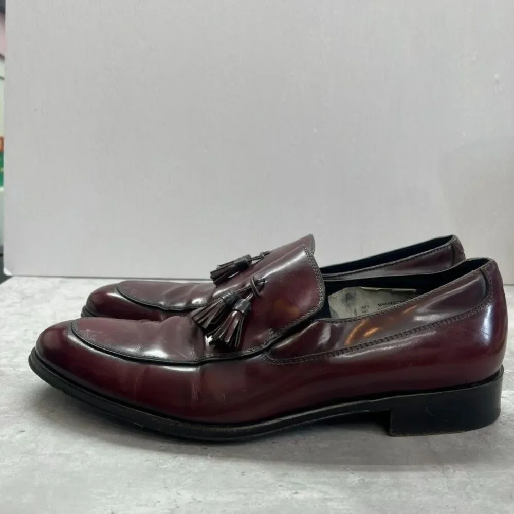 Ermenegildo Zegna Burgundy Leather Tassel Slip-On Loafer Shoes Mens Size 8.5 EE